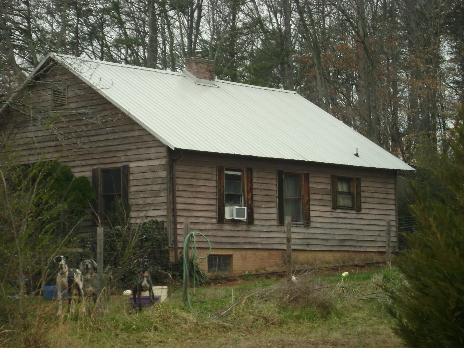 White metal roof on an old wood sided farmhouse, from a Metal Roof Installation job in North Powder